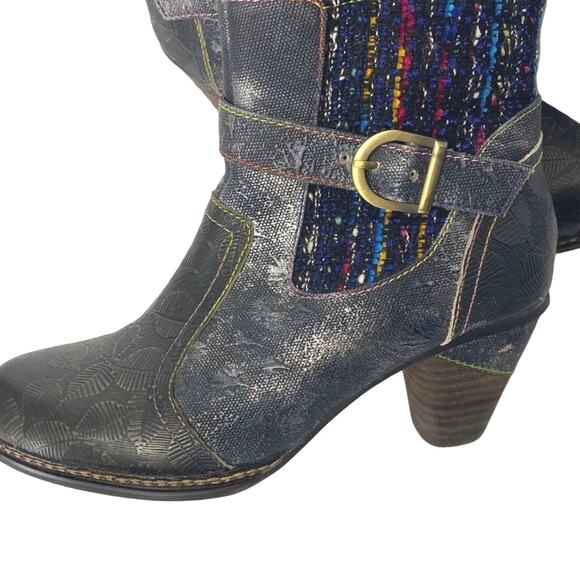 L’Artiste Nancies Leather Tapestry Inset Boho Buckle Ankle Boots Womens 36